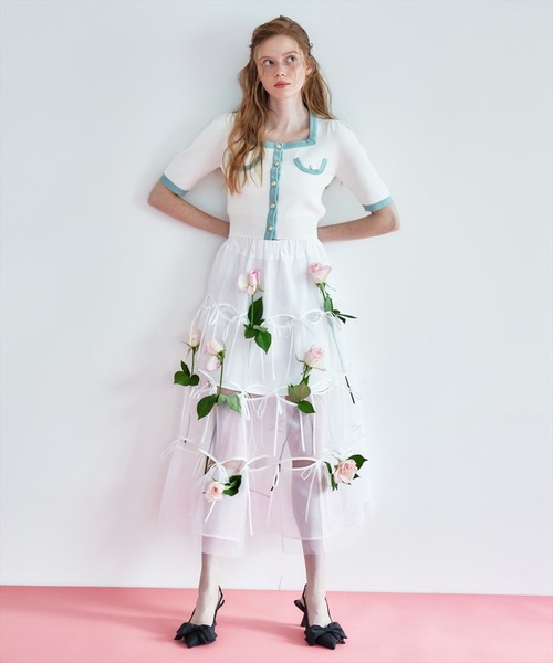 REDYAZEL（レディアゼル）の「リボンデザインチュールスカート（スカート・レディース・グレー/オフホワイト/ブラック・FREE）」の12枚目の写真