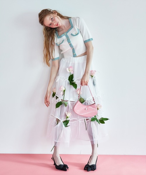 REDYAZEL（レディアゼル）の「リボンデザインチュールスカート（スカート・レディース・グレー/オフホワイト/ブラック・FREE）」の14枚目の写真