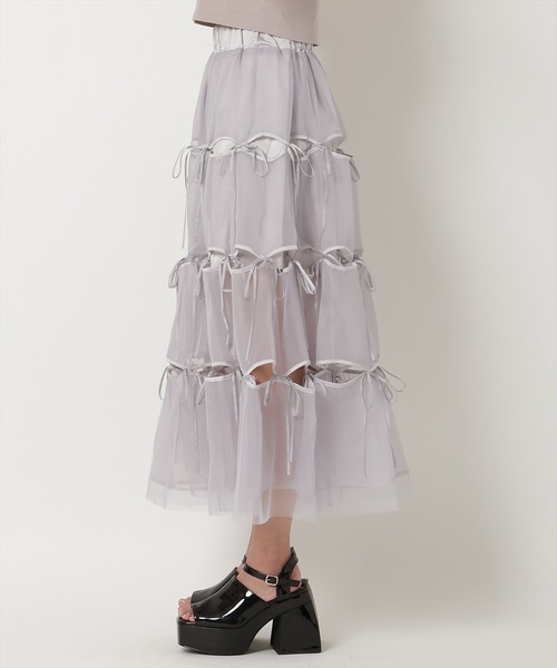 REDYAZEL（レディアゼル）の「リボンデザインチュールスカート（スカート・レディース・グレー/オフホワイト/ブラック・FREE）」の16枚目の写真