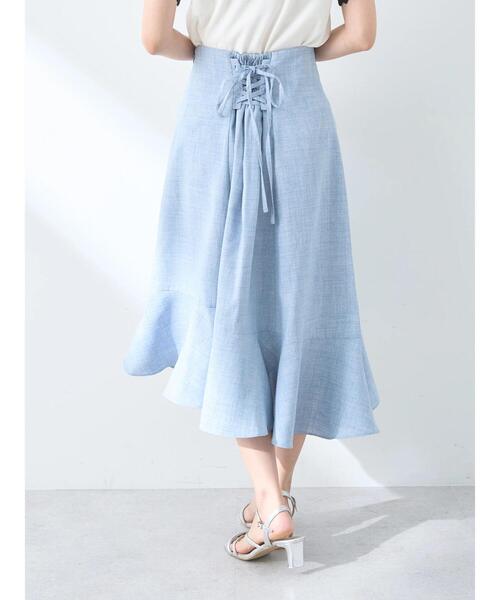 earth music&ecology（アースミュージックアンドエコロジー）の「アシメペプラムフレアバックレースミディ丈スカート（スカート・レディース・ブルー/ブラック/ホワイト・S/M）」の21枚目の写真