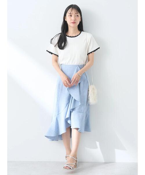 earth music&ecology（アースミュージックアンドエコロジー）の「アシメペプラムフレアバックレースミディ丈スカート（スカート・レディース・ブルー/ブラック/ホワイト・S/M）」の20枚目の写真