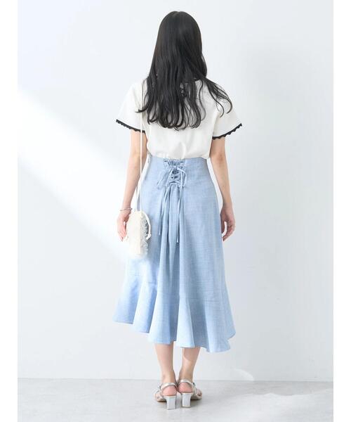 earth music&ecology（アースミュージックアンドエコロジー）の「アシメペプラムフレアバックレースミディ丈スカート（スカート・レディース・ブルー/ブラック/ホワイト・S/M）」の18枚目の写真