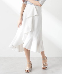 アシメペプラムフレアバックレースミディ丈スカート