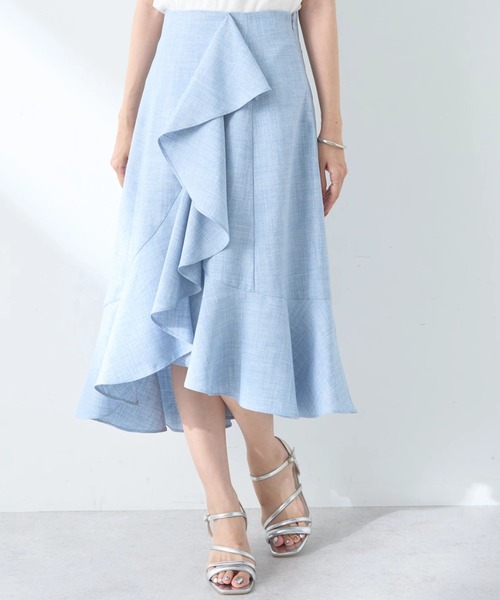 earth music&ecology（アースミュージックアンドエコロジー）の「アシメペプラムフレアバックレースミディ丈スカート（スカート・レディース・ブルー/ブラック/ホワイト・S/M）」の3枚目の写真