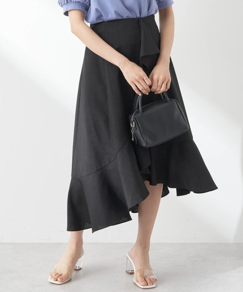 earth music&ecology（アースミュージックアンドエコロジー）の「アシメペプラムフレアバックレースミディ丈スカート（スカート・レディース・ブルー/ブラック/ホワイト・S/M）」の2枚目の写真