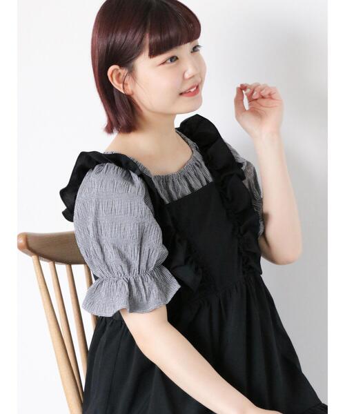 ehka sopo(エヘカソポ)の「ギンガムシャーリングブラウス(シャツ/ブラウス・レディース・ブラック/サックスブルー/オフホワイト・F)」の3枚目の写真