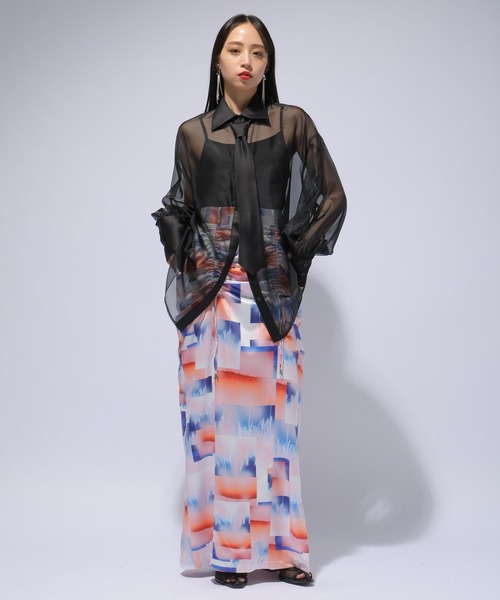 HARE（ハレ）の「【Fashionart Mag LADIES】ギャザーナロースカート（スカート・レディース・オフホワイト/ブラック・FREE）」の3枚目の写真