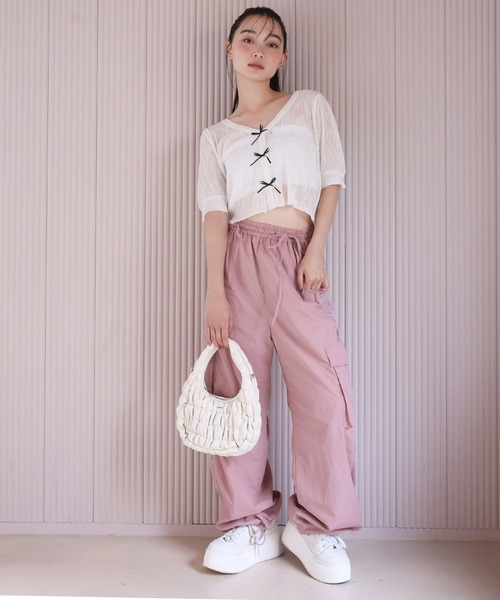 one after another NICE CLAUP(ワンアフターアナザーナイスクラップ)の「サイドレースカーゴパンツ(カーゴパンツ・レディース・ピンク/ホワイト/チャコールグレー/ホワイト系その他・FREE)」の9枚目の写真