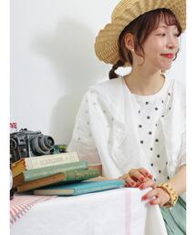 Samansa Mos2 | 【オーガニックコットン】ドット柄プリントTシャツ(Tシャツ/カットソー)