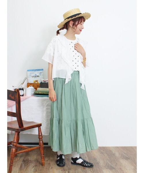 Samansa Mos2（サマンサ モスモス）の「【オーガニックコットン】ドット柄プリントTシャツ（Tシャツ/カットソー・レディース・ネイビー/ブラック/ブラウン/オフホワイト・F）」の10枚目の写真