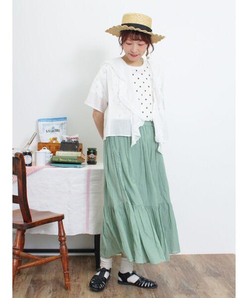 Samansa Mos2（サマンサ モスモス）の「【オーガニックコットン】ドット柄プリントTシャツ（Tシャツ/カットソー・レディース・ネイビー/ブラック/ブラウン/オフホワイト・F）」の11枚目の写真