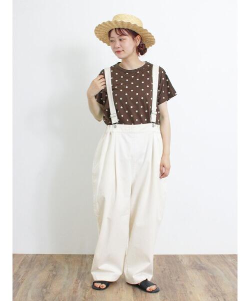 Samansa Mos2（サマンサ モスモス）の「【オーガニックコットン】ドット柄プリントTシャツ（Tシャツ/カットソー・レディース・ネイビー/ブラック/ブラウン/オフホワイト・F）」の15枚目の写真