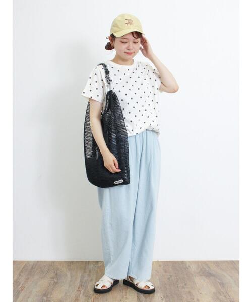 Samansa Mos2（サマンサ モスモス）の「【オーガニックコットン】ドット柄プリントTシャツ（Tシャツ/カットソー・レディース・ネイビー/ブラック/ブラウン/オフホワイト・F）」の19枚目の写真