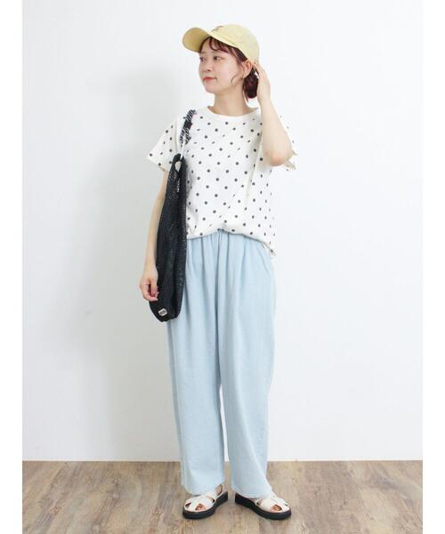 Samansa Mos2（サマンサ モスモス）の「【オーガニックコットン】ドット柄プリントTシャツ（Tシャツ/カットソー・レディース・ネイビー/ブラック/ブラウン/オフホワイト・F）」の21枚目の写真