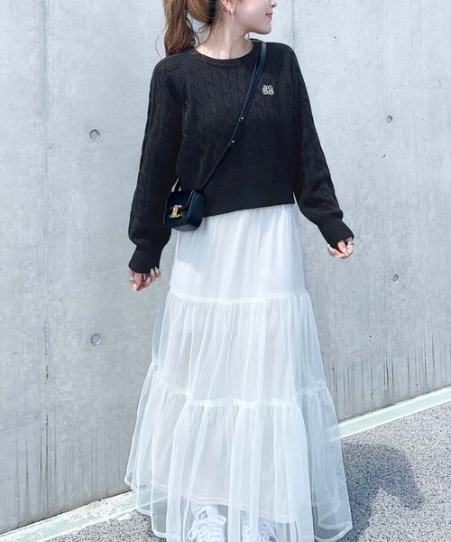 セール】【mily bilet】毎日着たいこなれニット。クロップド胸刺繍