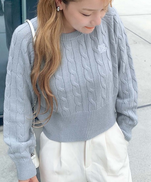 セール】【mily bilet】毎日着たいこなれニット。クロップド胸刺繍