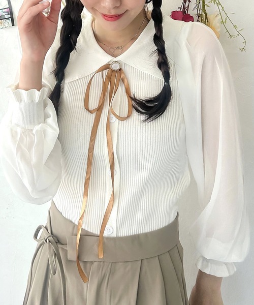 madrepadre(マドレパドレ)の「リボンタイシアースリーブシャツ(シャツ/ブラウス・レディース・ホワイト/ブラック・FREE)」の2枚目の写真