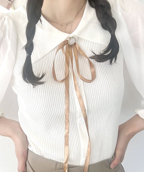 madrepadre(マドレパドレ)の「リボンタイシアースリーブシャツ(シャツ/ブラウス・レディース・ホワイト/ブラック・FREE)」の11枚目の写真