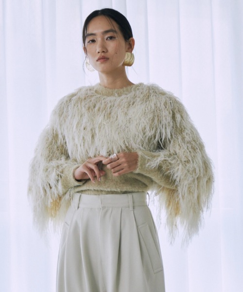 セール】MIXロングフェザーニットプルオーバー（ニット/セーター