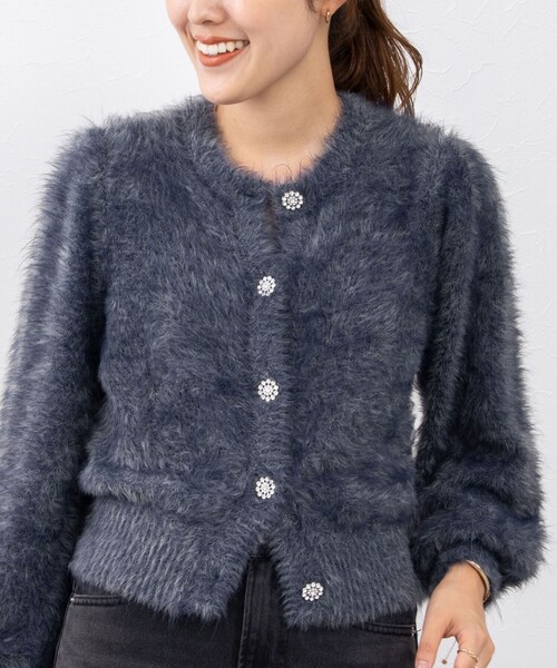 NOLLEY’S(ノーリーズ)の「《手洗い可能》ナイロンフェザーカーディガン(カーディガン/ボレロ・レディース・ネイビー/ブラウン・38)」の2枚目の写真