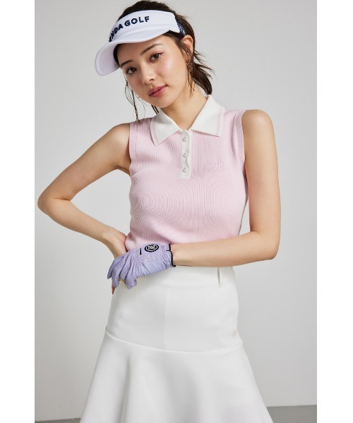 新品タグ付き【RIENDA GOLF】リエンダ　ゴルフ　コンパクトニットTOP RIENDA GOLF】ノースリーブーブコンパクトニットトップス 夏服