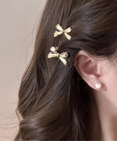 リボン型ヘアピン 鼈甲　ケース付き リボン型ヘアピン 鼈甲ケース付き