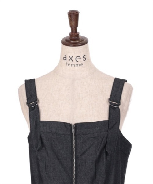 axes femme（アクシーズファム）の「センタージップデニムジャンパースカート（ジャンパースカート・レディース・インディゴブルー/ワンウォッシュ/ブラック・FREE）」の10枚目の写真