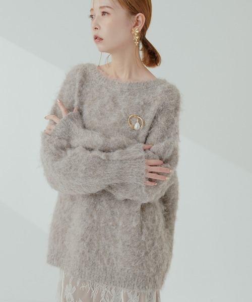 natural couture(ナチュラルクチュール)の「【WEB限定】リサイクルポリシャギー起毛クルーネックニット(ニット/セーター・レディース・モカ/ピンク/グレー/ブルー/アイボリー・FREE)」の4枚目の写真