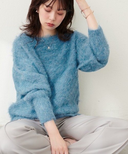 natural couture(ナチュラルクチュール)の「【WEB限定】リサイクルポリシャギー起毛クルーネックニット(ニット/セーター・レディース・モカ/ピンク/グレー/ブルー/アイボリー・FREE)」の7枚目の写真