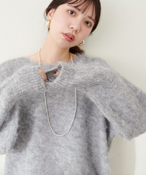 natural couture(ナチュラルクチュール)の「【WEB限定】リサイクルポリシャギー起毛クルーネックニット(ニット/セーター・レディース・モカ/ピンク/グレー/ブルー/アイボリー・FREE)」の6枚目の写真