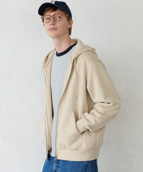 coca(coca)(コカ)の「ハリ感ダンボールニット ジップアップパーカー(パーカー・メンズ・ライトベージュ/ブラック・M/L/XL)」の1枚目の写真