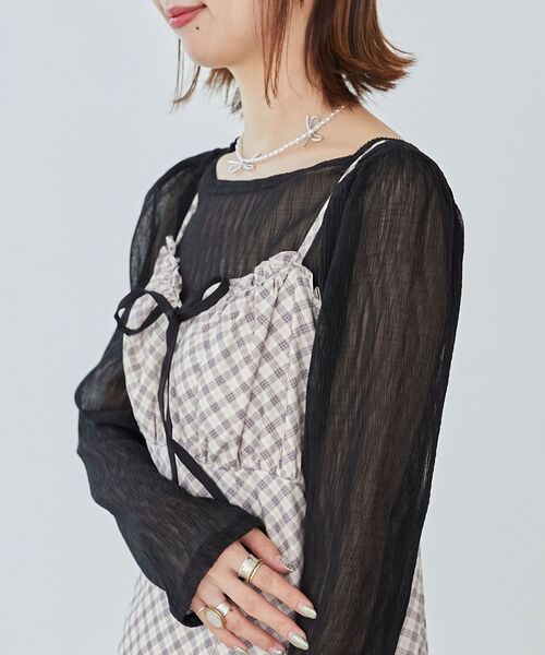 MAJESTIC LEGON(マジェスティックレゴン)の「プチフリルチェックキャミワンピース(ワンピース・レディース・グレー系その他/ブラウン系その他2・MEDIUM)」の10枚目の写真
