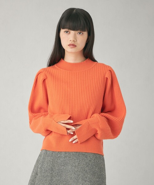 EMMEL REFINES（エメルリファインズ）の「＜EMMEL REFINES＞EM パフショルダー クルーネック ニットプルオーバー（ニット/セーター・レディース・ライラック/オフホワイト/オレンジ・FREE）」の4枚目の写真
