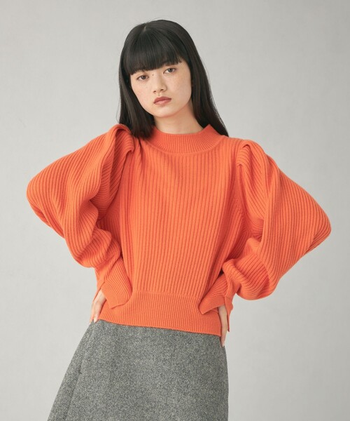 EMMEL REFINES（エメルリファインズ）の「＜EMMEL REFINES＞EM パフショルダー クルーネック ニットプルオーバー（ニット/セーター・レディース・ライラック/オフホワイト/オレンジ・FREE）」の5枚目の写真