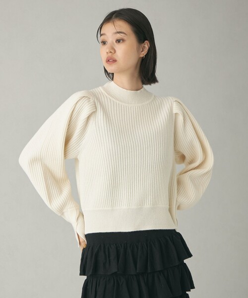 EMMEL REFINES（エメルリファインズ）の「＜EMMEL REFINES＞EM パフショルダー クルーネック ニットプルオーバー（ニット/セーター・レディース・ライラック/オフホワイト/オレンジ・FREE）」の13枚目の写真