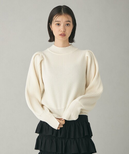 EMMEL REFINES（エメルリファインズ）の「＜EMMEL REFINES＞EM パフショルダー クルーネック ニットプルオーバー（ニット/セーター・レディース・ライラック/オフホワイト/オレンジ・FREE）」の14枚目の写真