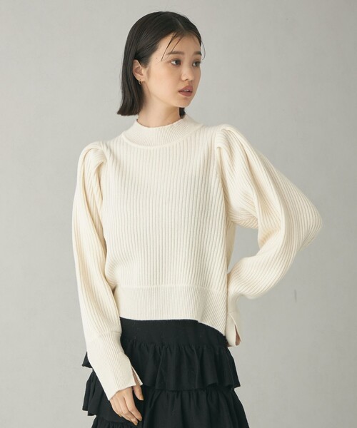 EMMEL REFINES（エメルリファインズ）の「＜EMMEL REFINES＞EM パフショルダー クルーネック ニットプルオーバー（ニット/セーター・レディース・ライラック/オフホワイト/オレンジ・FREE）」の18枚目の写真