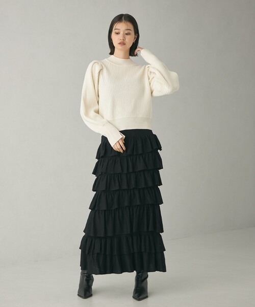 EMMEL REFINES（エメルリファインズ）の「＜EMMEL REFINES＞EM パフショルダー クルーネック ニットプルオーバー（ニット/セーター・レディース・ライラック/オフホワイト/オレンジ・FREE）」の20枚目の写真