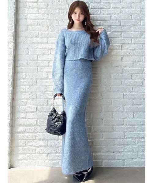 RESEXXY（リゼクシー）の「グリッターIラインニットスカート【セットアップ着用可能】（スカート・レディース・ピンク/オレンジ/ブラック/ブルー・FREE）」の22枚目の写真