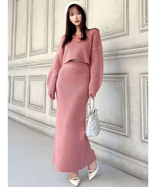 RESEXXY（リゼクシー）の「グリッターIラインニットスカート【セットアップ着用可能】（スカート・レディース・ピンク/オレンジ/ブラック/ブルー・FREE）」の7枚目の写真