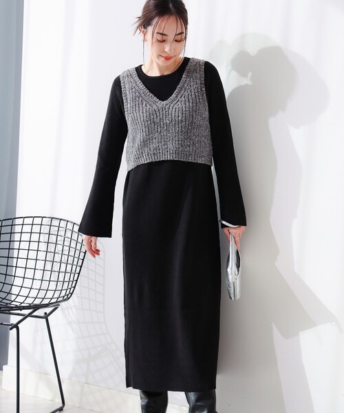 B:MING by BEAMS(ビーミングバイビームス)の「スパンコール ニット ビスチェ × ニットワンピース セット(ワンピース・レディース・ブラウン系その他/ブラック・ONE SIZE)」の2枚目の写真