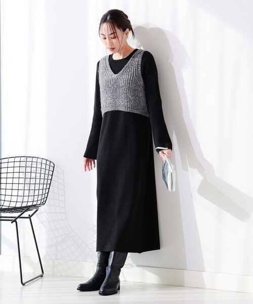 B:MING by BEAMS(ビーミングバイビームス)の「スパンコール ニット ビスチェ × ニットワンピース セット(ワンピース・レディース・ブラウン系その他/ブラック・ONE SIZE)」の3枚目の写真