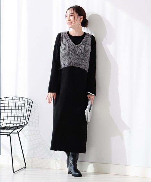 B:MING by BEAMS(ビーミングバイビームス)の「スパンコール ニット ビスチェ × ニットワンピース セット(ワンピース・レディース・ブラウン系その他/ブラック・ONE SIZE)」の4枚目の写真