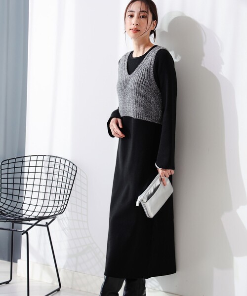 B:MING by BEAMS(ビーミングバイビームス)の「スパンコール ニット ビスチェ × ニットワンピース セット(ワンピース・レディース・ブラウン系その他/ブラック・ONE SIZE)」の6枚目の写真