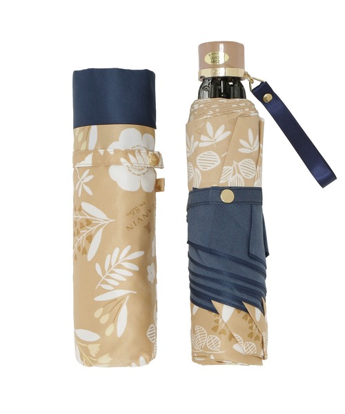 【雨傘】LANVIN en Bleu 折りたたみ傘サテンプリントフラワー 簡単開閉 折りたたみ傘 花柄 サテンプリント（折りたたみ傘