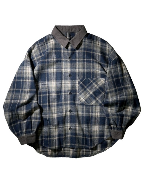 Starting Over（スターティングオーバー）の「Vintage-like collar corduroy check flannel shirt/ヴィンテージライク 襟コーデュロイ フランネル チェックシャツ（シャツ/ブラウス・メンズ・ブラック/ブラウン/ネイビー/グレー・M/L）」の4枚目の写真