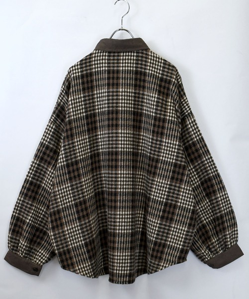 セール】Vintage-like collar corduroy check flannel shirt