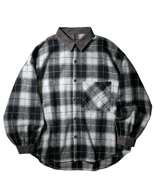セール】Vintage-like collar corduroy check flannel shirt