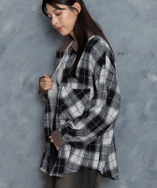 Starting Over（スターティングオーバー）の「Vintage-like collar corduroy check flannel shirt/ヴィンテージライク 襟コーデュロイ フランネル チェックシャツ（シャツ/ブラウス・メンズ・ブラック/ブラウン/ネイビー/グレー・M/L）」の12枚目の写真