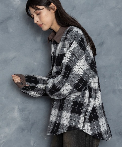 Starting Over（スターティングオーバー）の「Vintage-like collar corduroy check flannel shirt/ヴィンテージライク 襟コーデュロイ フランネル チェックシャツ（シャツ/ブラウス・メンズ・ブラック/ブラウン/ネイビー/グレー・M/L）」の14枚目の写真